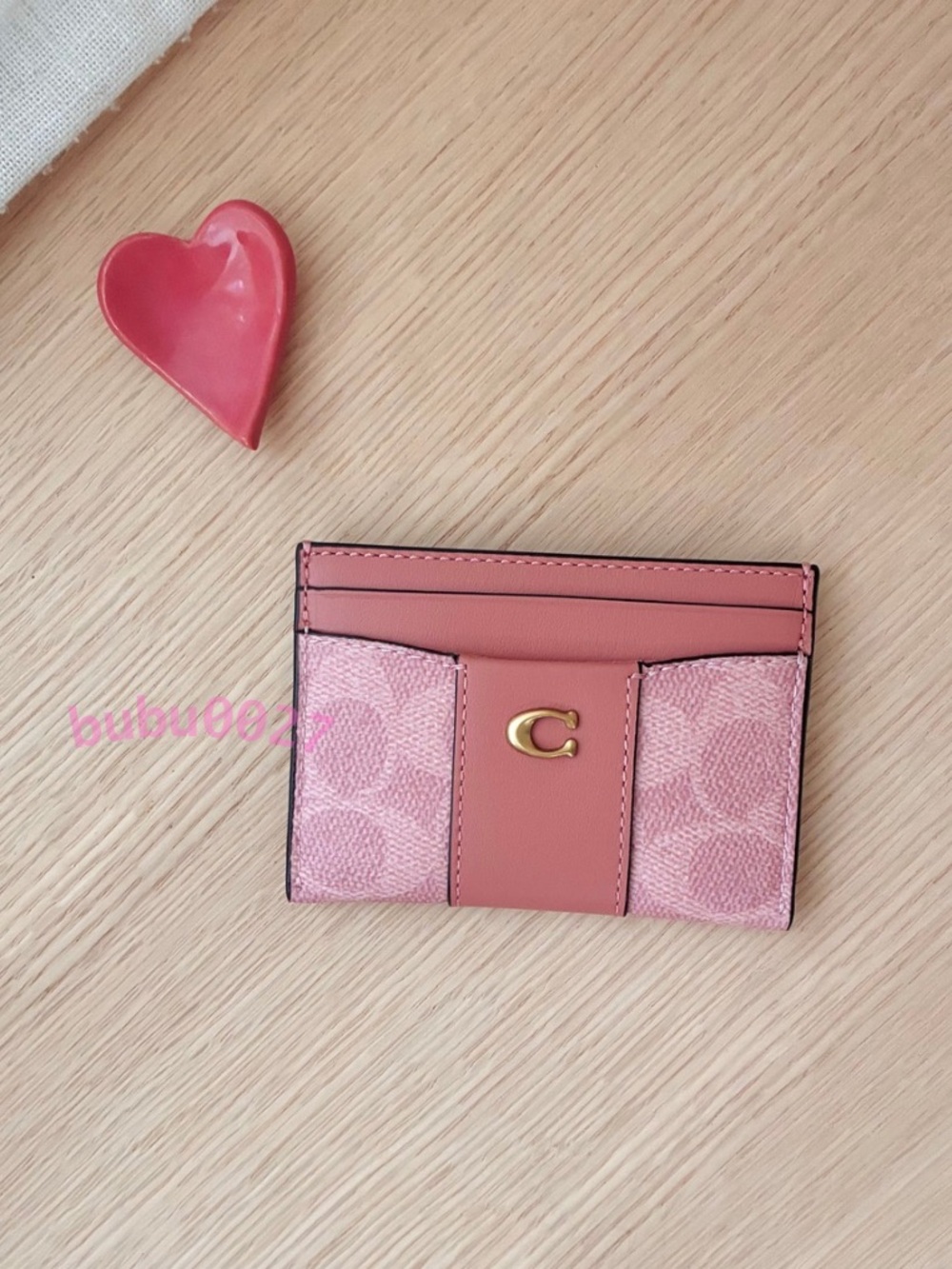 NWT💕Coach Essential Card Case In Signature Canvas Melon Pink CBY80 Leather Gift